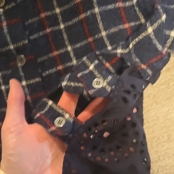 Sea Plaid Eyelet Button Down Shirt